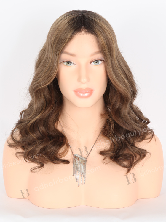 In Stock European Virgin Hair 16" Beach Wave T2/10# With T2/8# Highlights Color Lace Front Wig RLF-08019